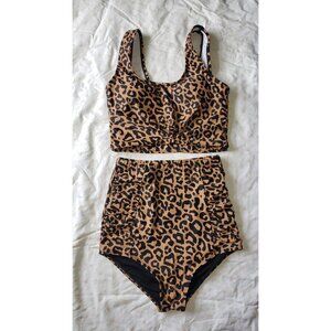coral reef two piece High Waisted Women's Cheetah Print Swimsuit Small Used